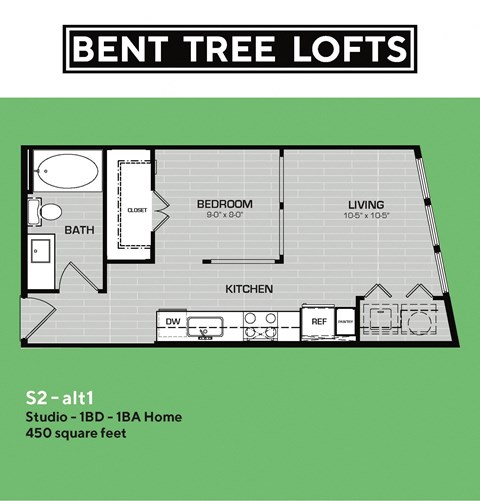 Floor plan for studio, 1 bath, 450 sqft